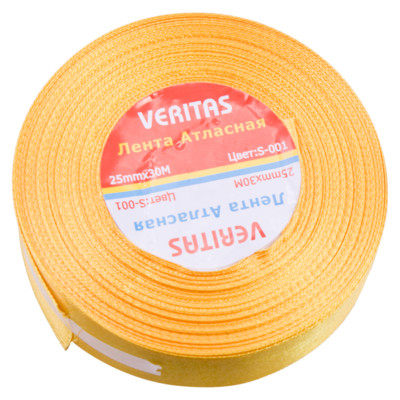 Лента атласная Veritas шир 25мм цв S-001 желтый (уп 30м)2